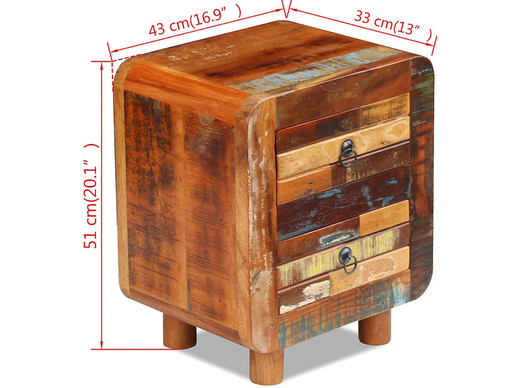 Table de chevet Bois de récupération massif 43x33x51 cm