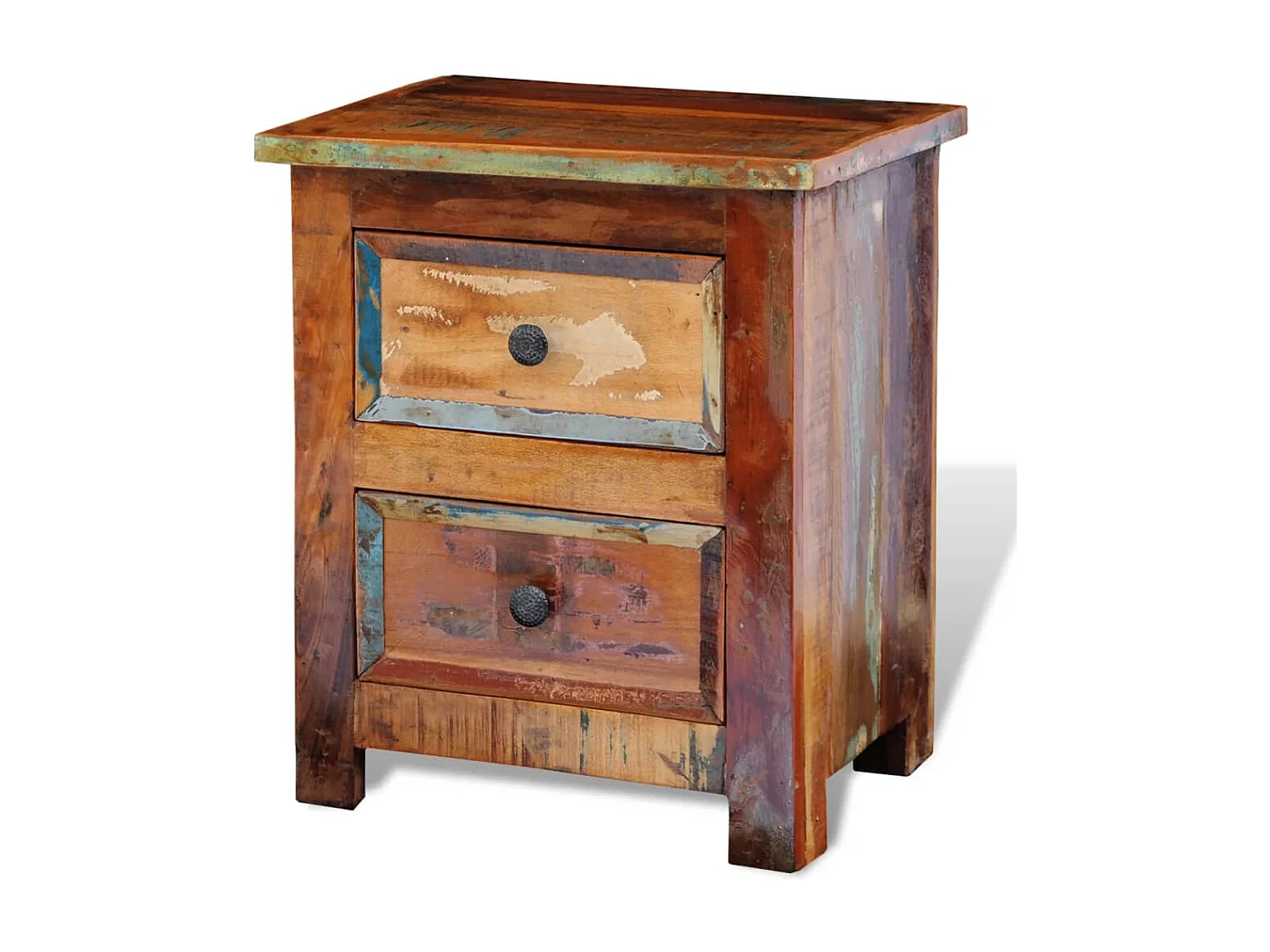 Table de chevet avec 2 tiroirs Bois massif recyclé