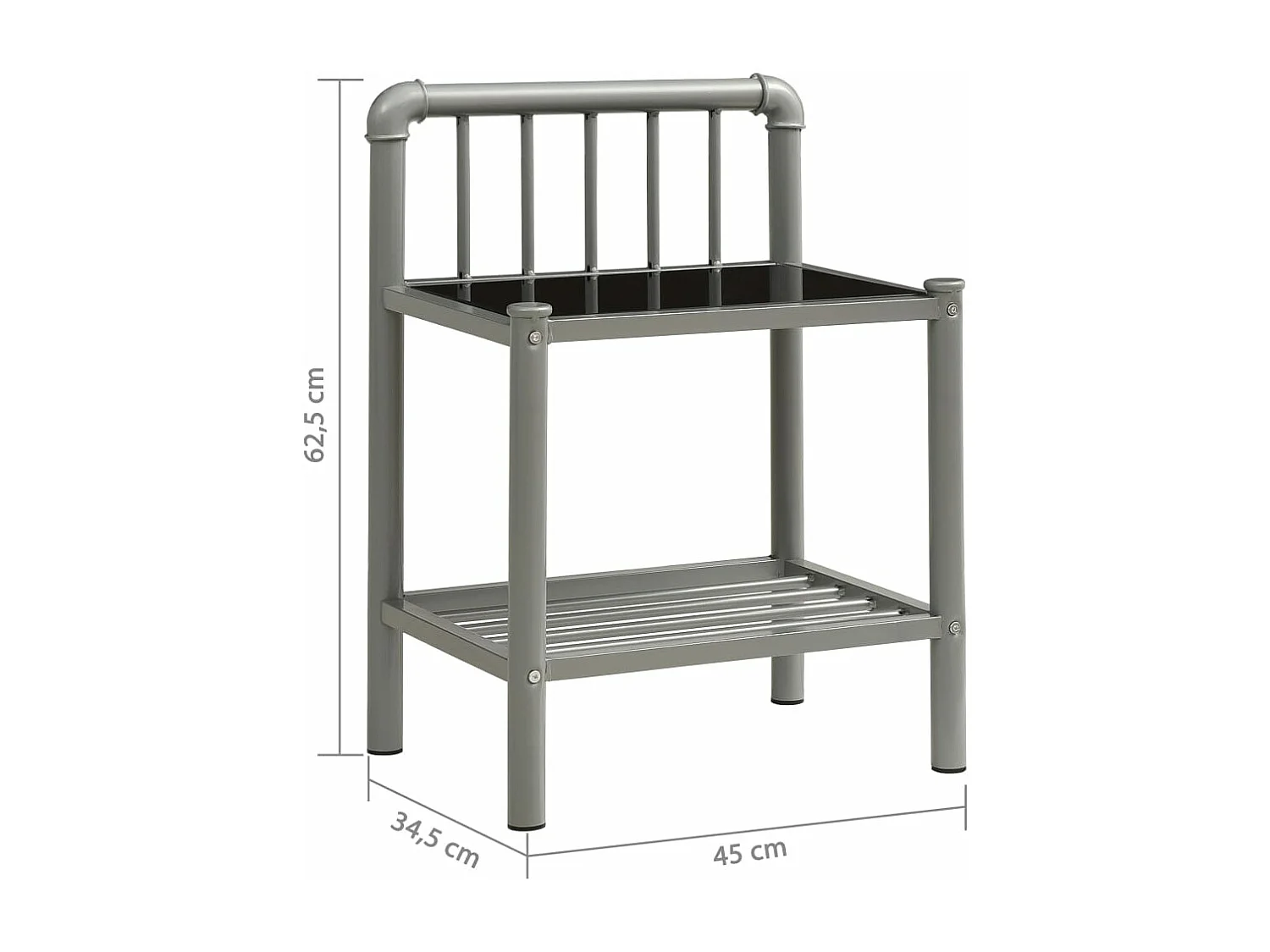 Table de chevet Gris et noir 45x34,5x62,5 cm Métal et verre