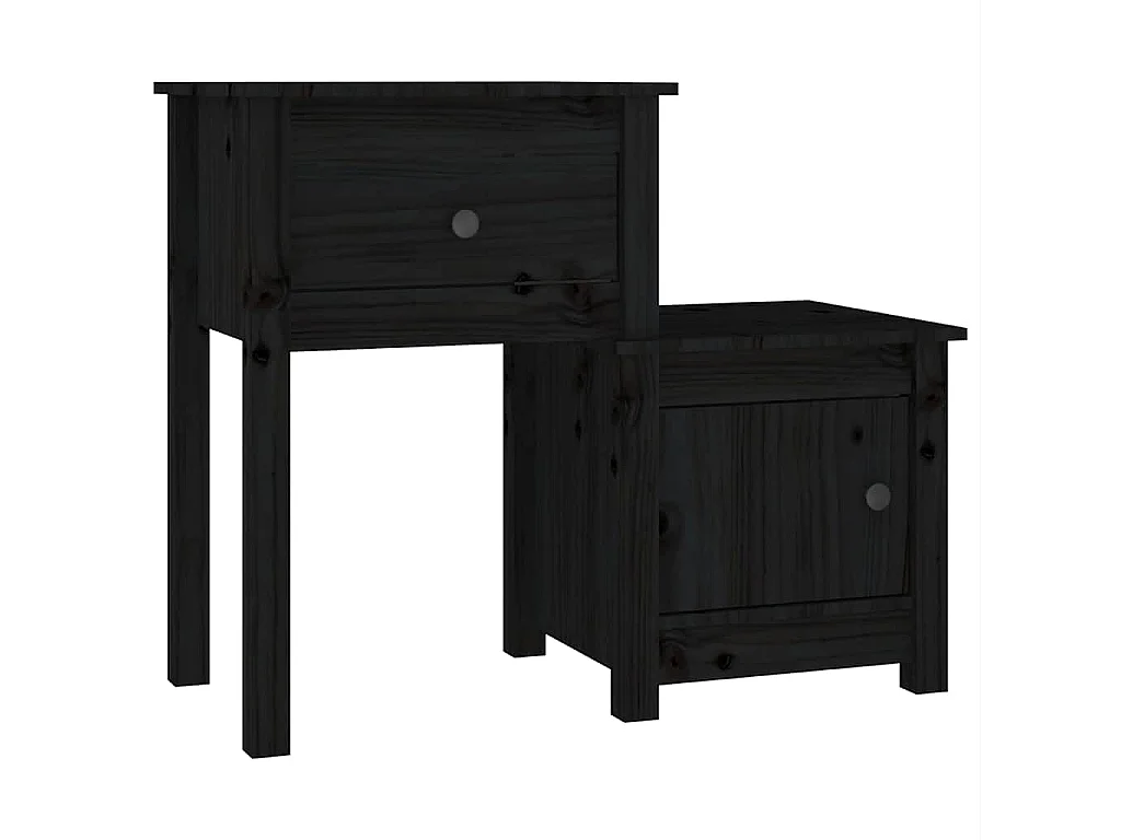 Comodino Nero 79,5x38x65,5 cm in Legno Massello di Pino