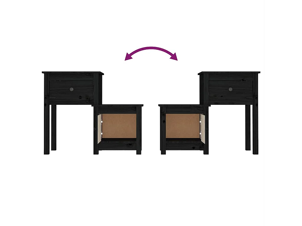 Comodino Nero 79,5x38x65,5 cm in Legno Massello di Pino