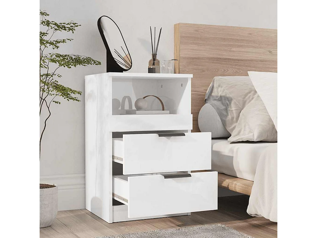 Mesas de cabeceira 2 pcs madeira processada branco brilhante