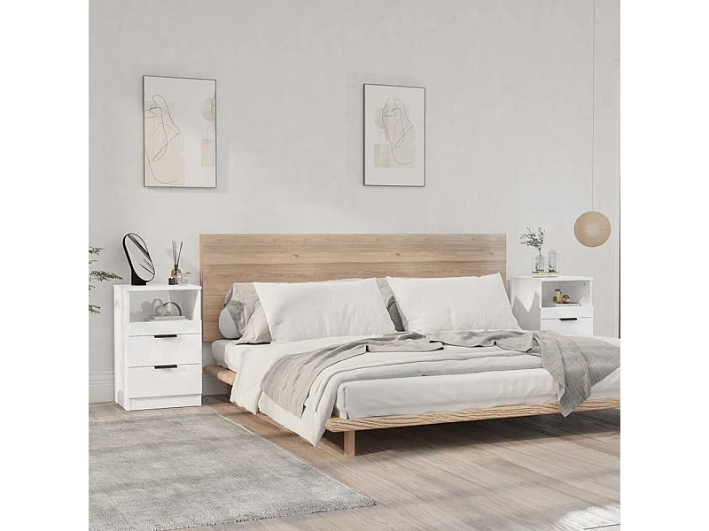 Mesas de cabeceira 2 pcs madeira processada branco brilhante