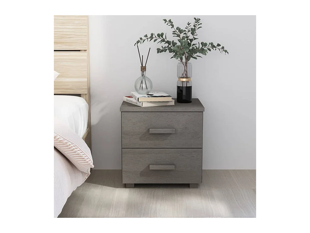 Table de chevet HAMAR Gris clair 40x35x44,5 cm Bois pin massif