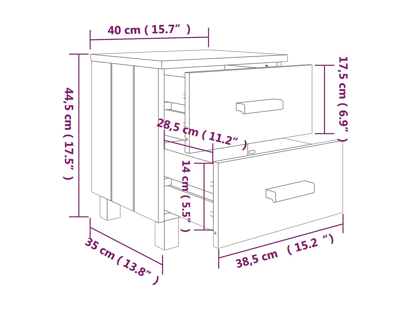 Comodino HAMAR Grigio Chiaro 40x35x44,5 cm in Legno di Pino