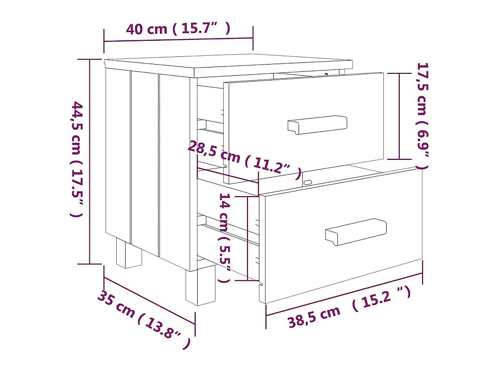 Table de chevet HAMAR Gris clair 40x35x44,5 cm Bois pin massif