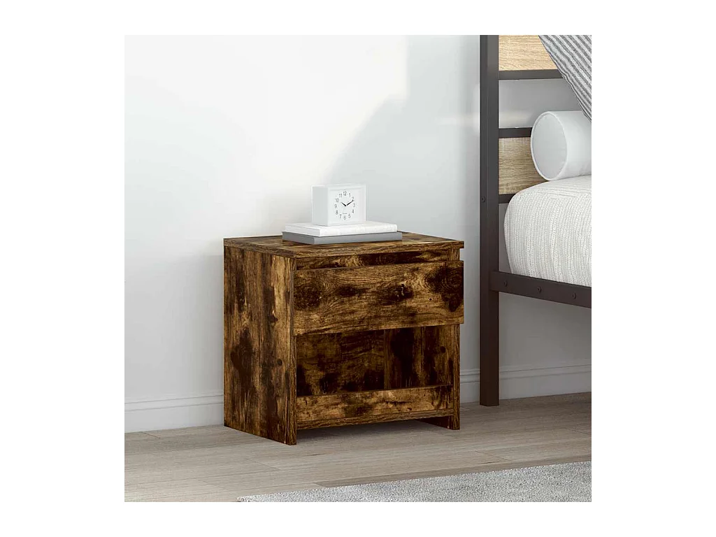 Nachtkastje 40x30x39 cm bewerkt hout gerookt eikenkleurig