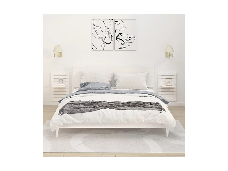 Mensole da Letto a Parete 2 pz Bianco Legno Massello di Pino