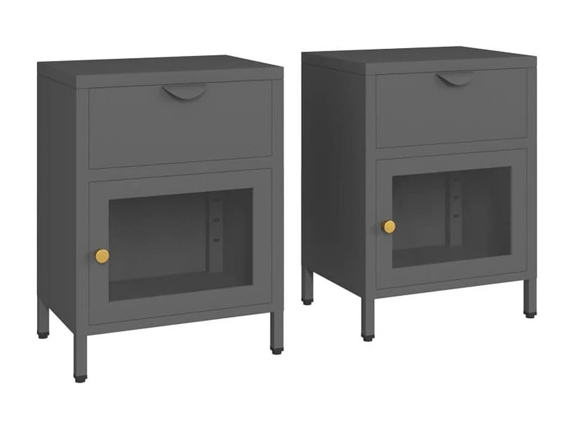 Nachttische 2 Stk. Anthrazit 40x30x54,5 cm Stahl und Glas