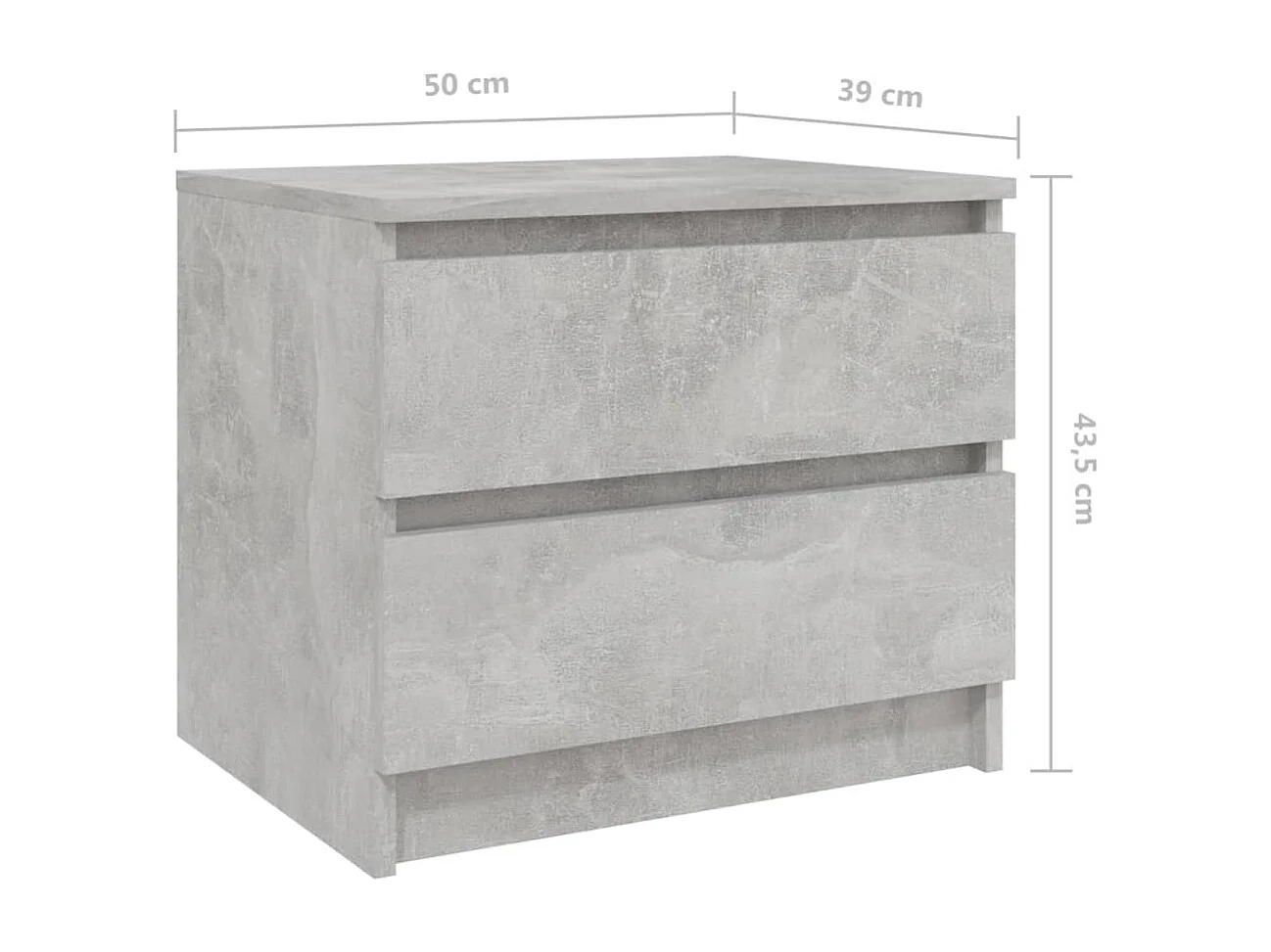 Tables de chevet 2 pcs Gris béton 50x39x43,5 cm Aggloméré