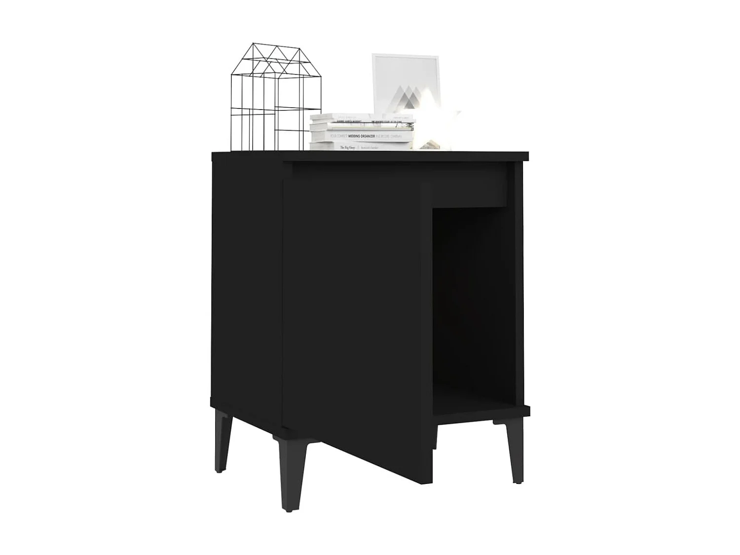 Mesa de cabeceira c/ pernas em metal 40x30x50 cm preto