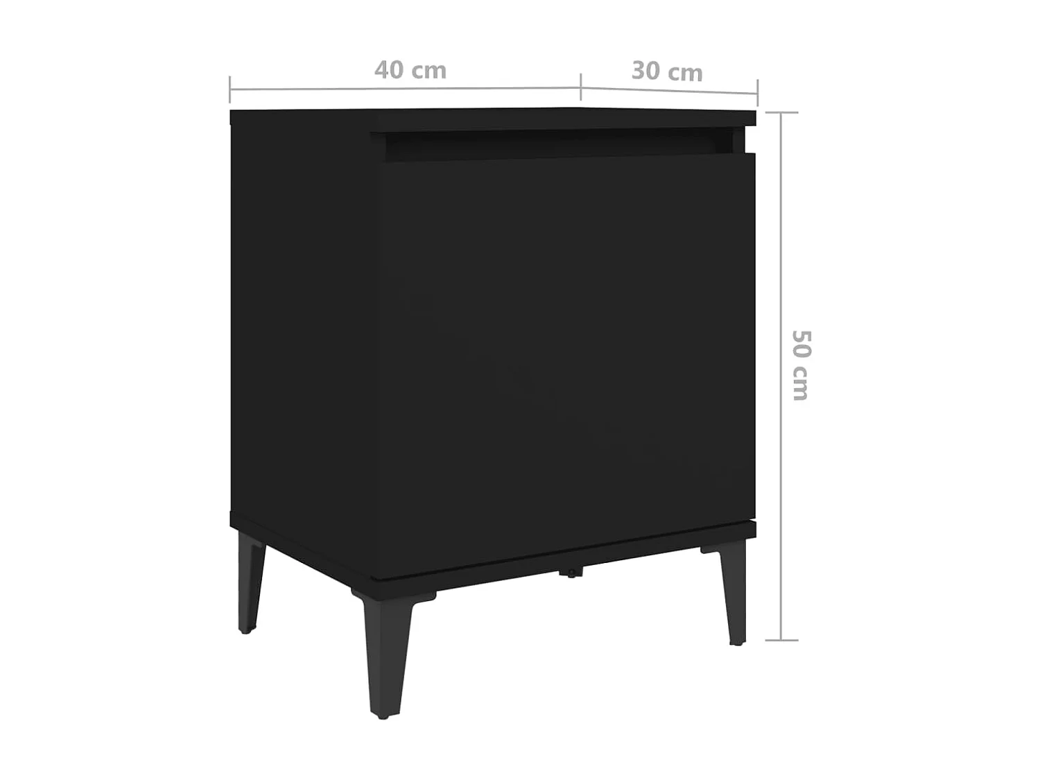 Mesa de cabeceira c/ pernas em metal 40x30x50 cm preto