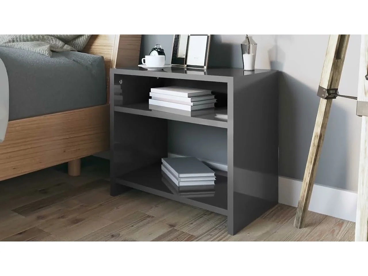 Table de chevet gris brillant 40x30x40 cm bois d'ingénierie