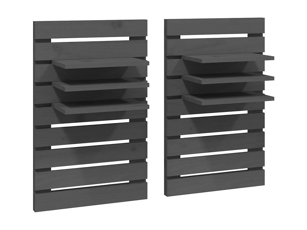Mensole da Letto a Parete 2 pz Grigio Legno Massello di Pino
