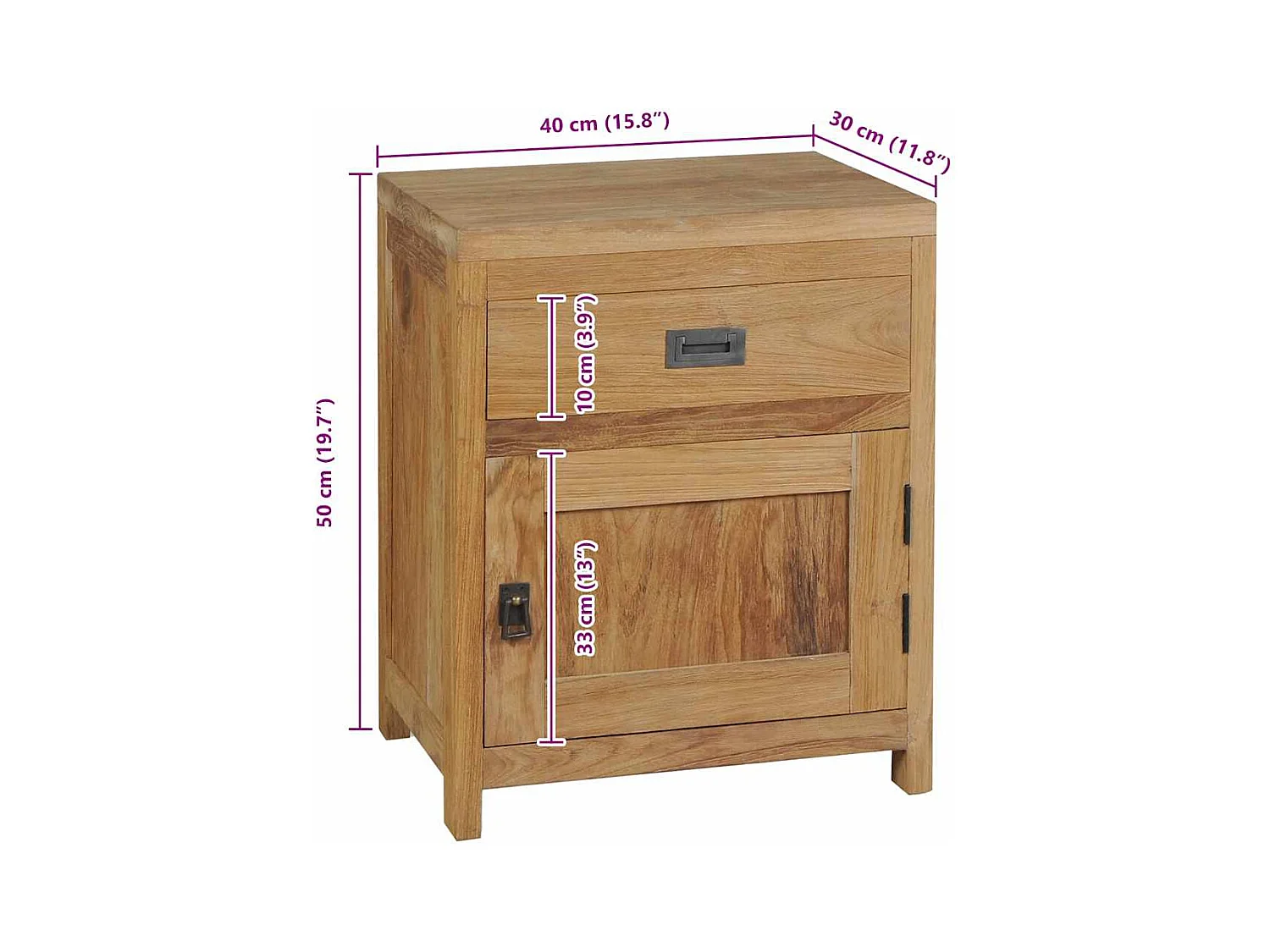 Comodino in Legno Massello di Teak 40x30x50 cm