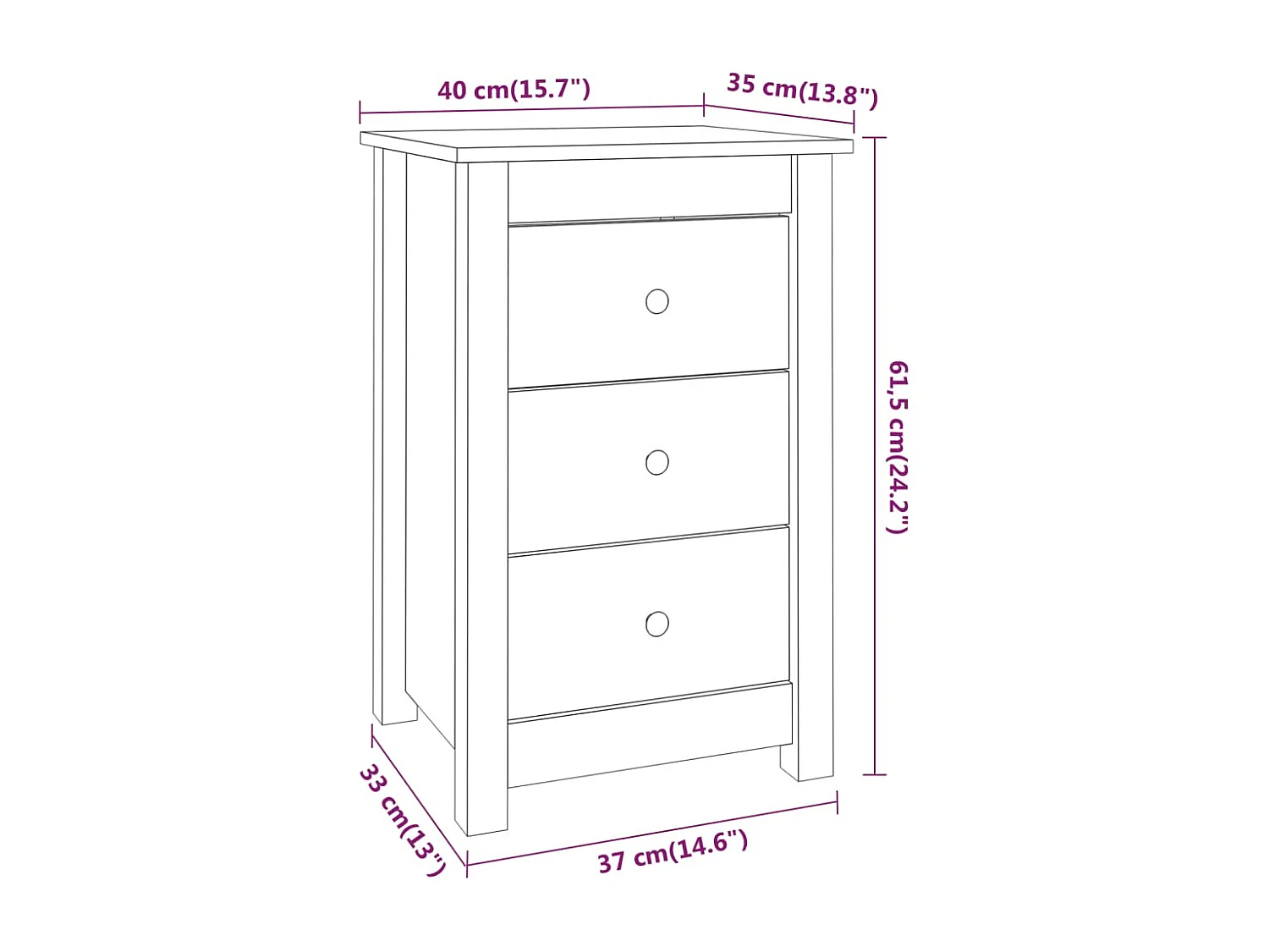 Nachtkastjes 2 st 40x35x61,5 cm massief grenenhout