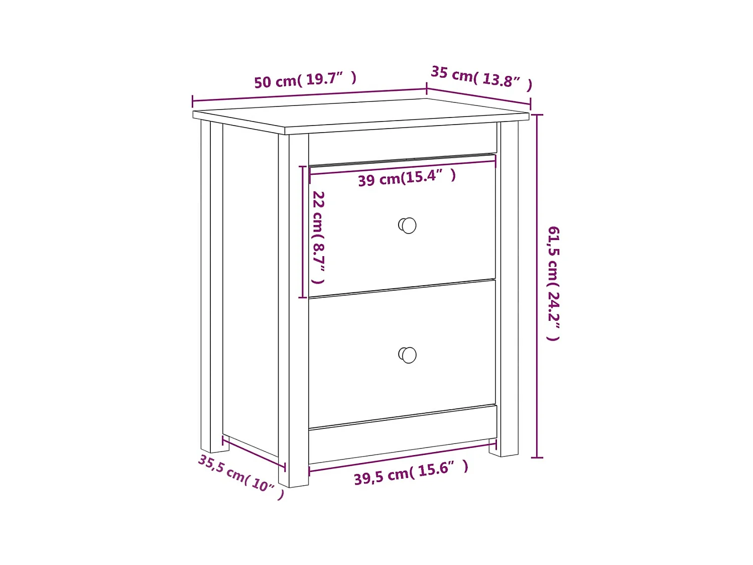 Tables de chevet 2 pcs Blanc 50x35x61,5 cm Bois de pin massif