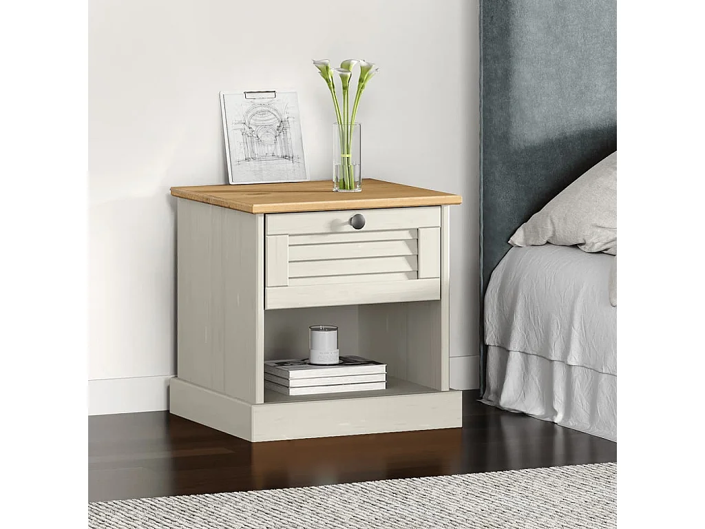 Mesa de cabeceira VIGO 42x35x42 cm pinho maciço branco