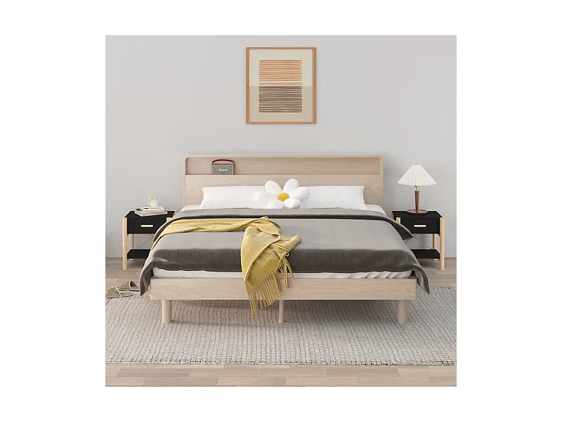 Tavolini da Letto 2pz Nero 42x38x45 cm in Legno Multistrato
