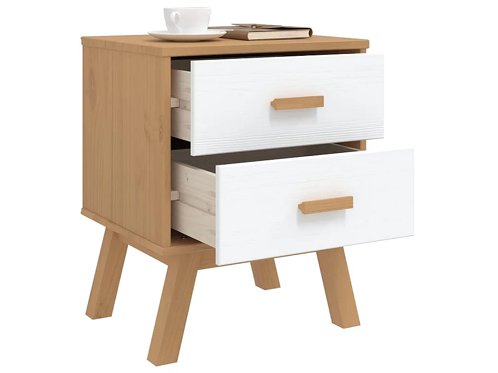 Mesa de cabeceira OLDEN madeira de pinho maciça branco/castanho