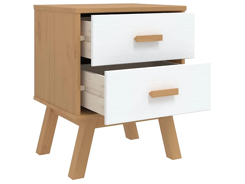Mesa de cabeceira OLDEN madeira de pinho maciça branco/castanho