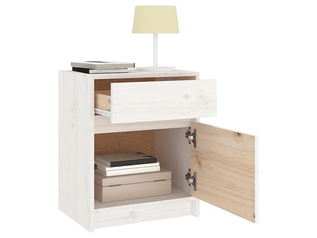 Table de chevet Blanc 40x31x50 cm Bois de pin massif