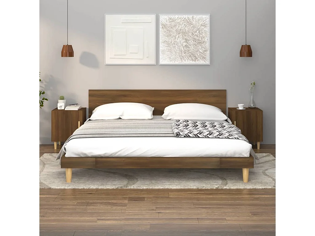 Comodini 2 pz Rovere Marrone in Legno Multistrato