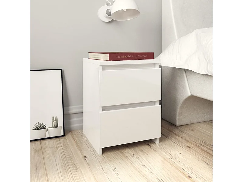 Comodini 2pz Bianco Lucido 30x30x40 cm in Legno Multistrato