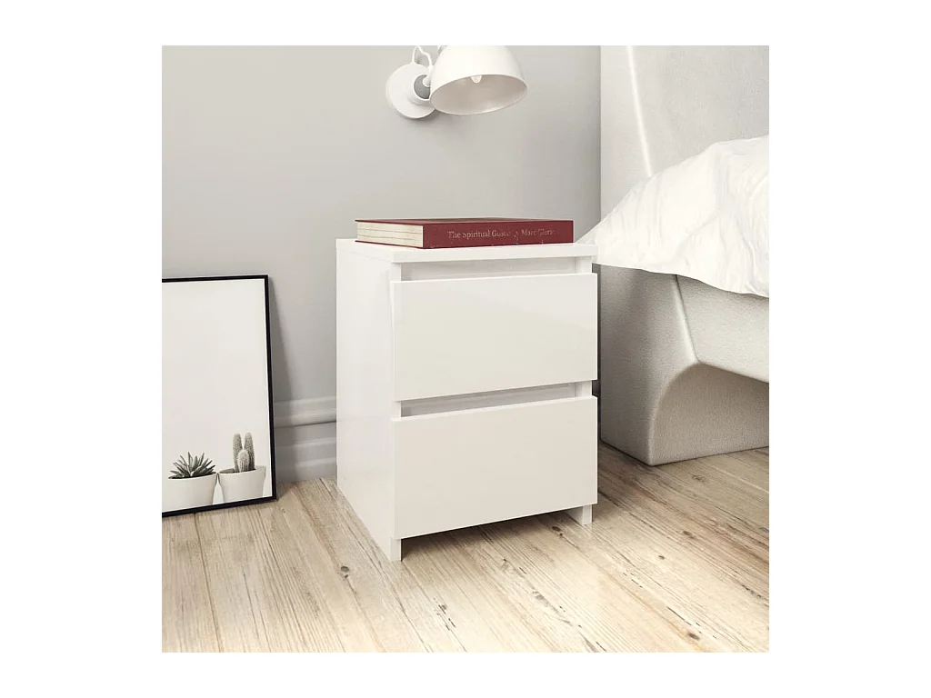 Comodini 2pz Bianco Lucido 30x30x40 cm in Legno Multistrato
