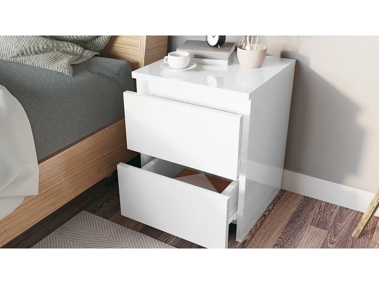 Tables de chevet 2 pcs Blanc brillant Bois d’ingénierie