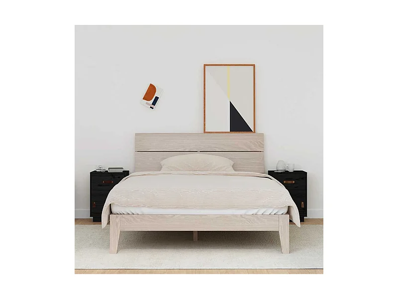 Nachttische 2 Stk. Schwarz 40x34x55 cm Massivholz Kiefer