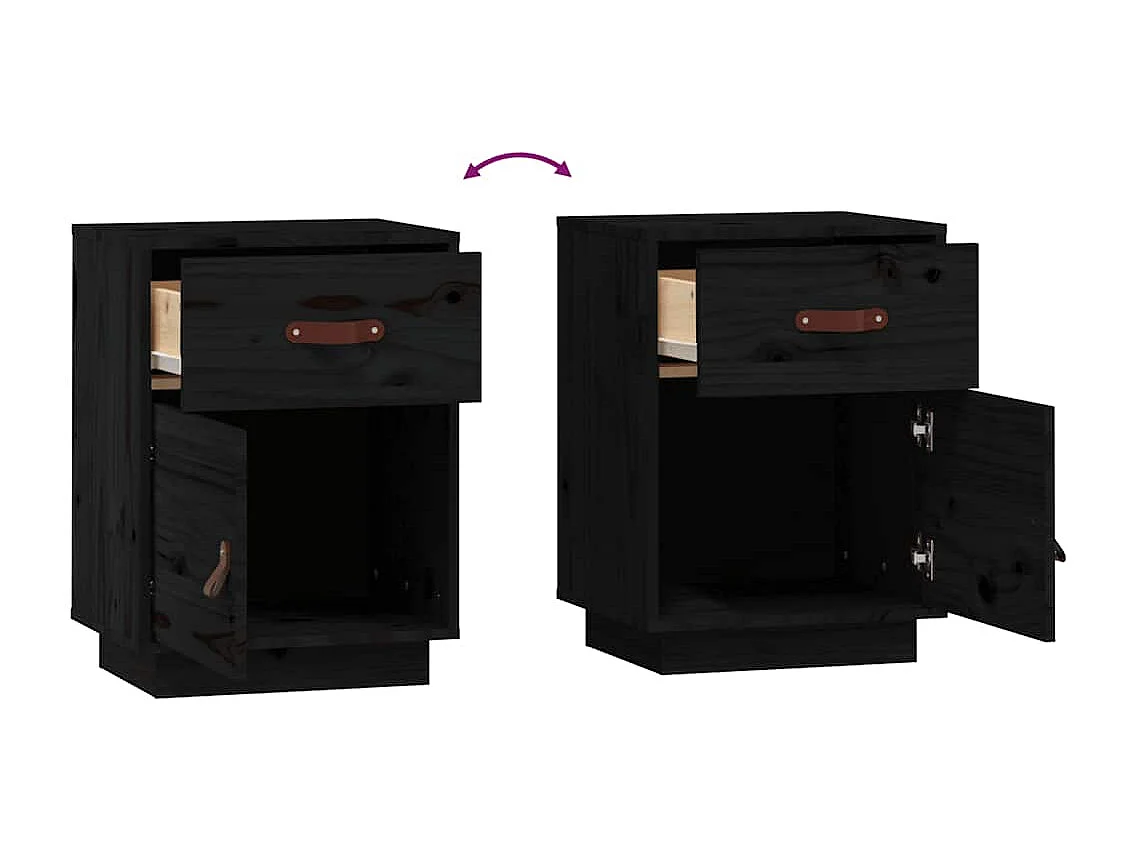 Nachttische 2 Stk. Schwarz 40x34x55 cm Massivholz Kiefer