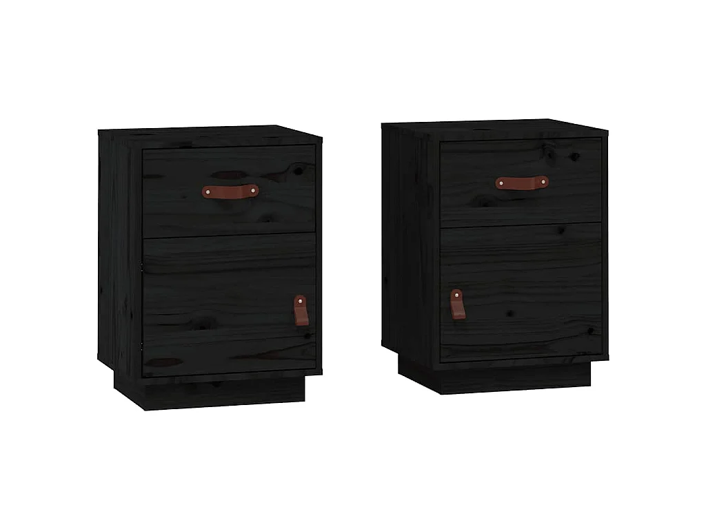 Nachttische 2 Stk. Schwarz 40x34x55 cm Massivholz Kiefer