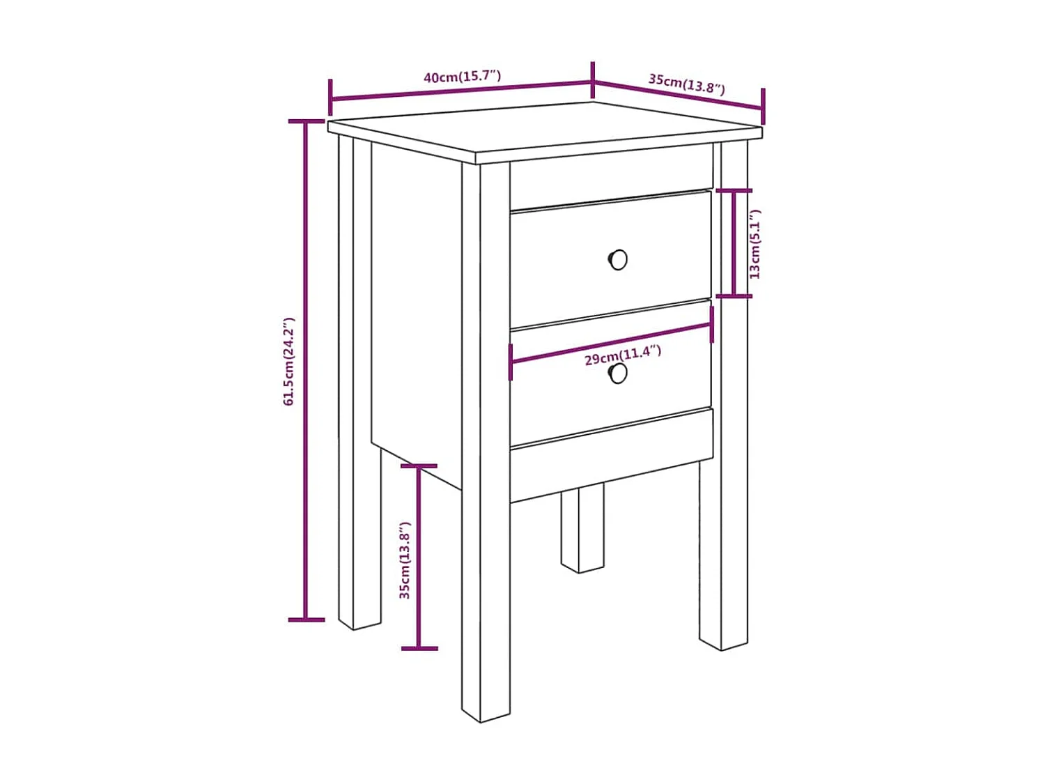 Comodini 2 pz ambra 40x35x61,5 cm in Legno Massello di Pino