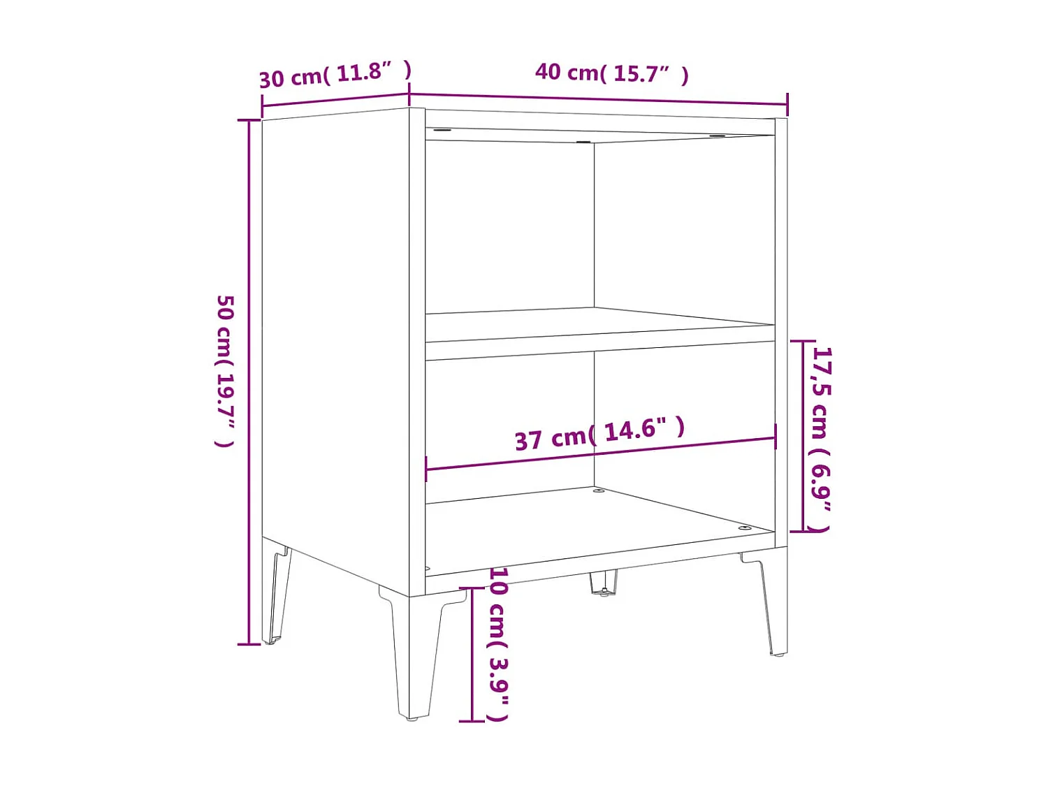Tables de chevet pieds en métal 2 pcs blanc brillant 40x30x50cm
