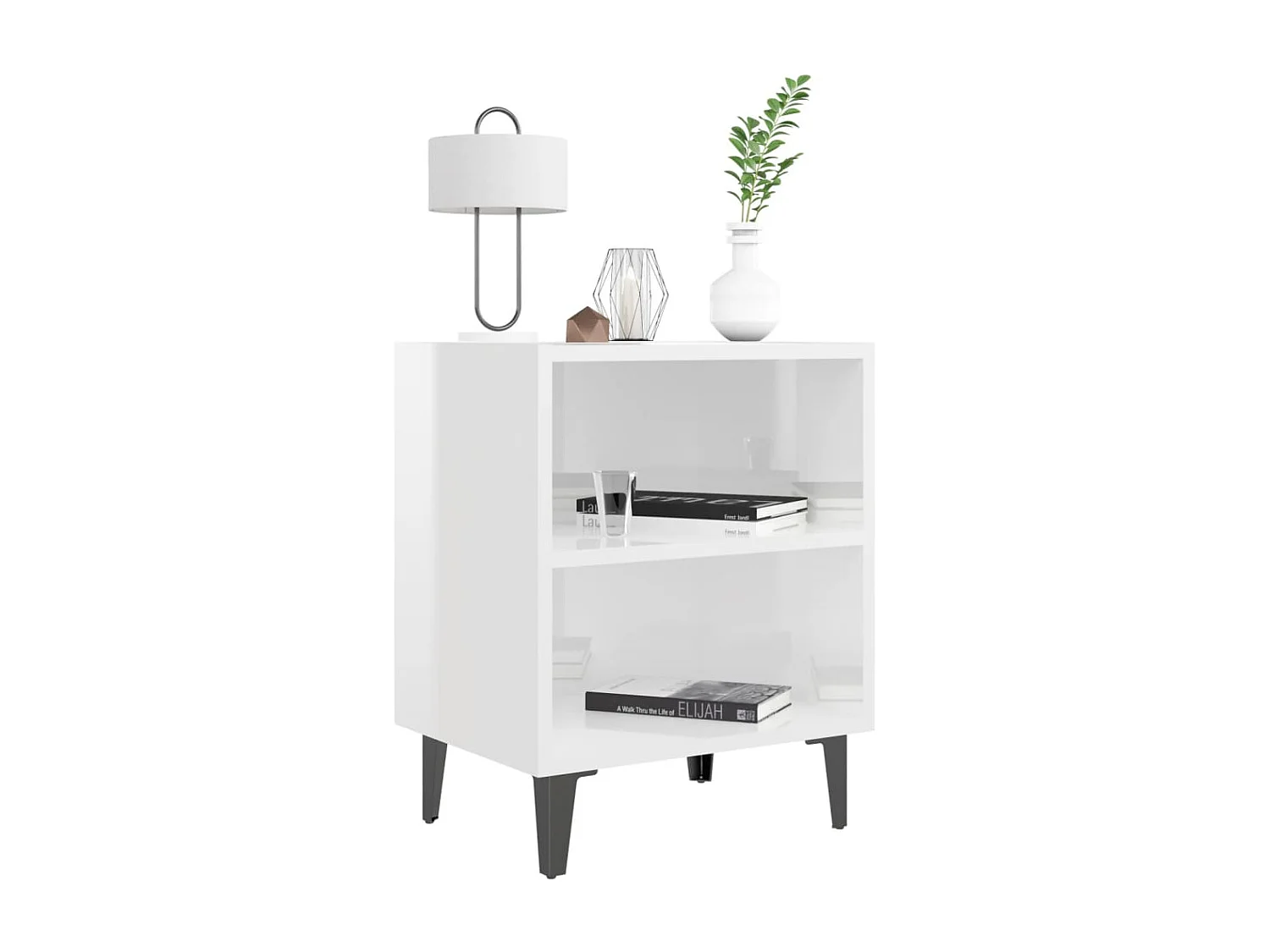Tables de chevet pieds en métal 2 pcs blanc brillant 40x30x50cm