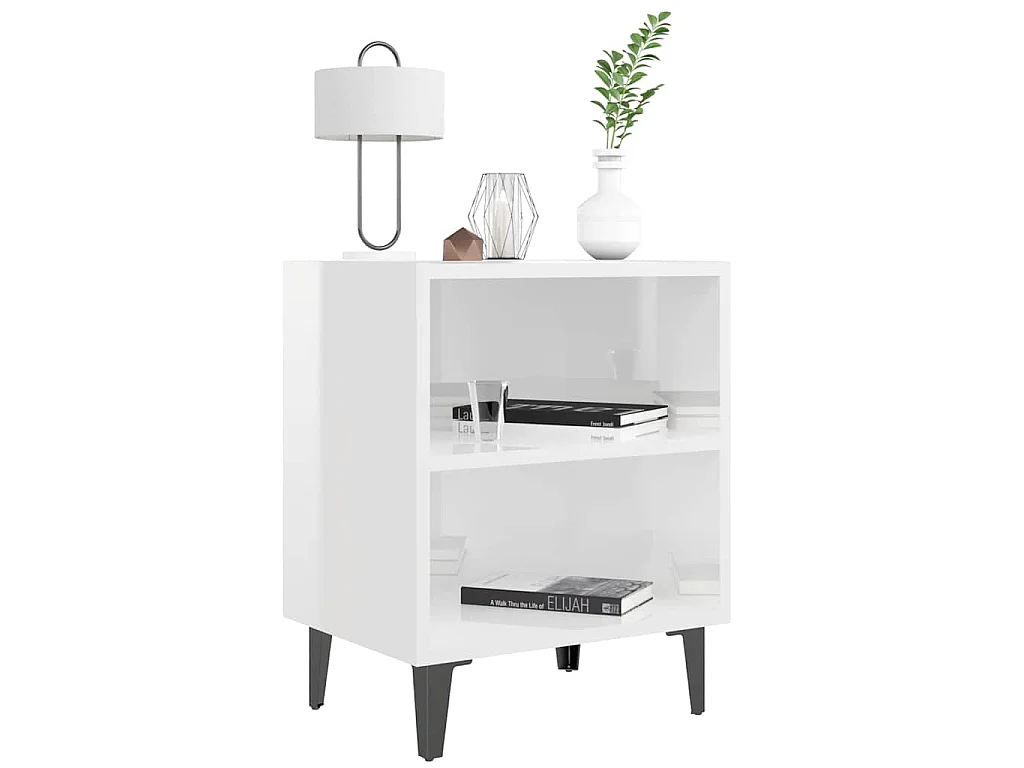 Mesas cabeceira pernas metal 2 pcs 40x30x50 cm branco brilhante