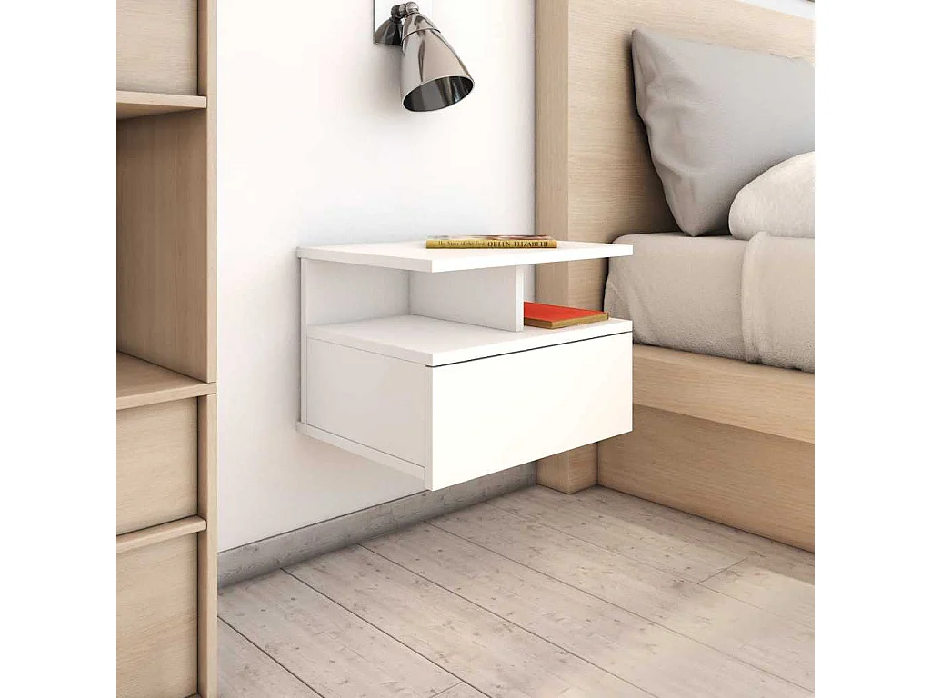 Comodino Pensile Bianco 40x31x27 cm in Legno Multistrato