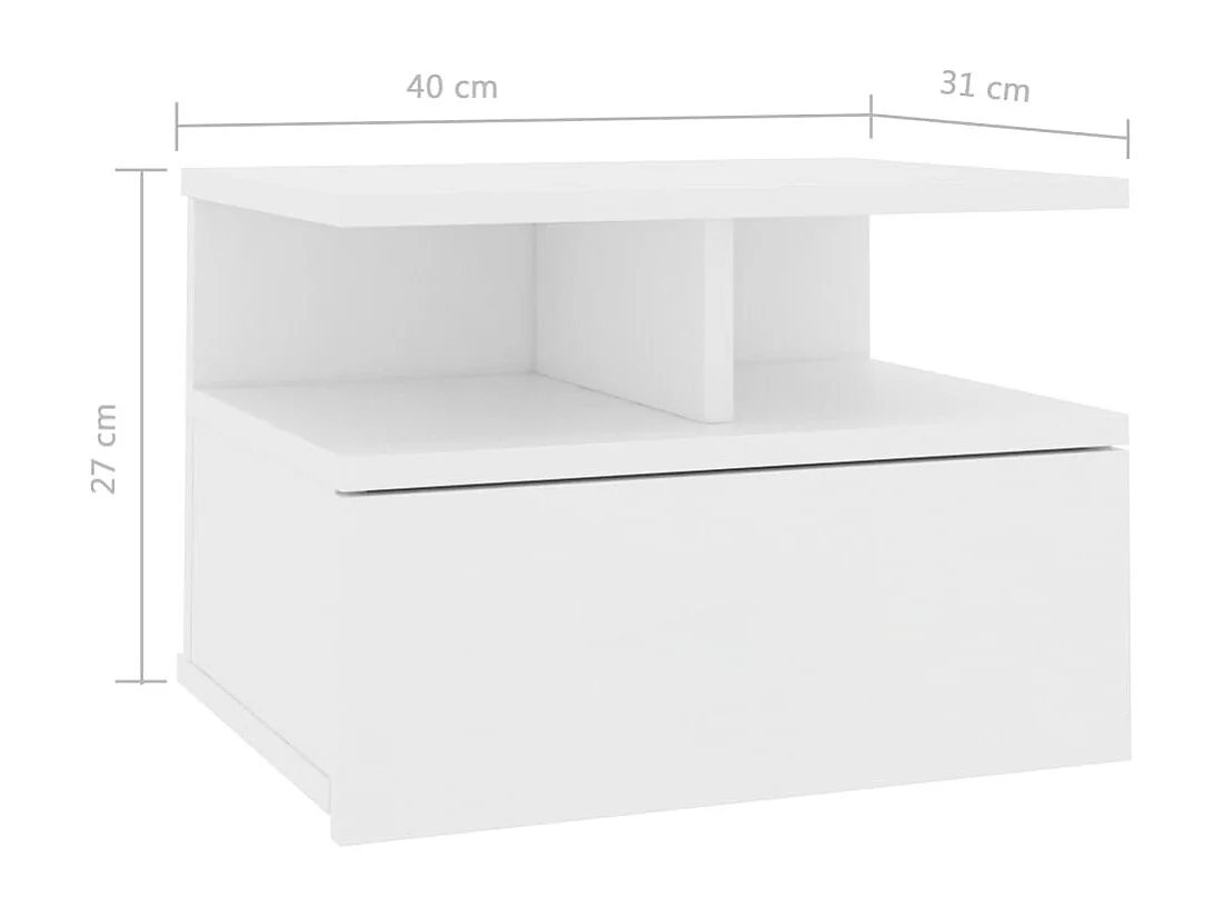 Comodino Pensile Bianco 40x31x27 cm in Legno Multistrato