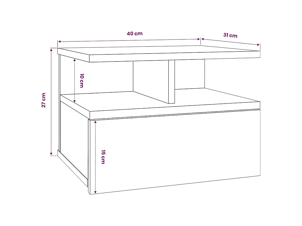 Table de chevet flottante Blanc 40x31x27 cm Bois d'ingénierie