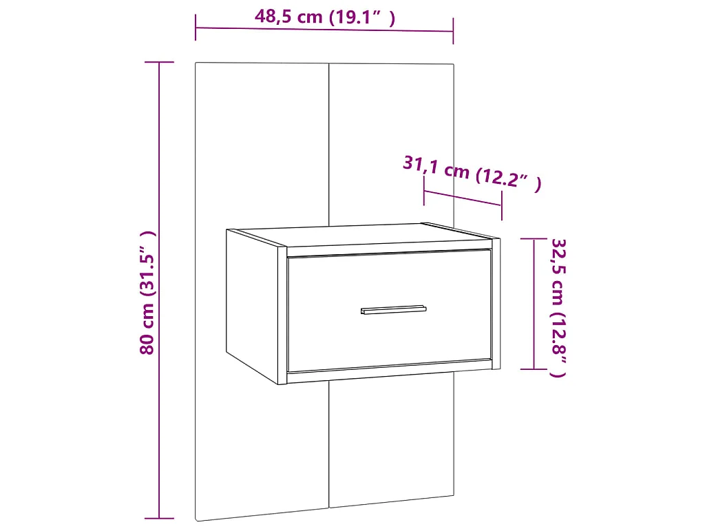 Table de chevet murale Blanc
