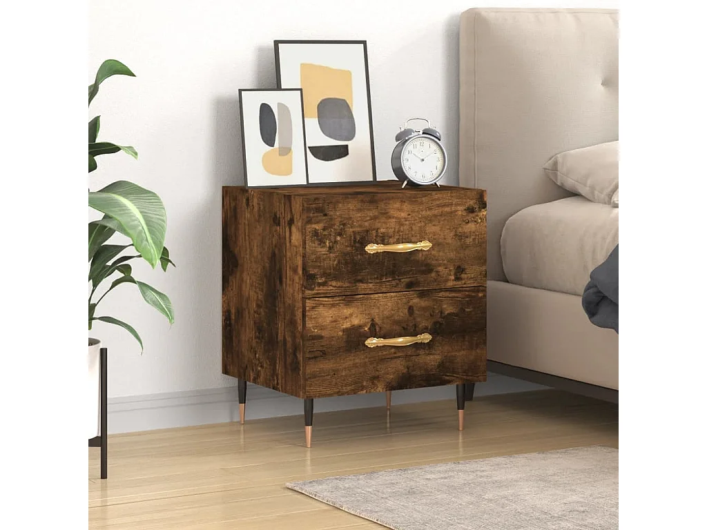 Table de chevet chêne fumé 40x35x47,5 cm bois d’ingénierie
