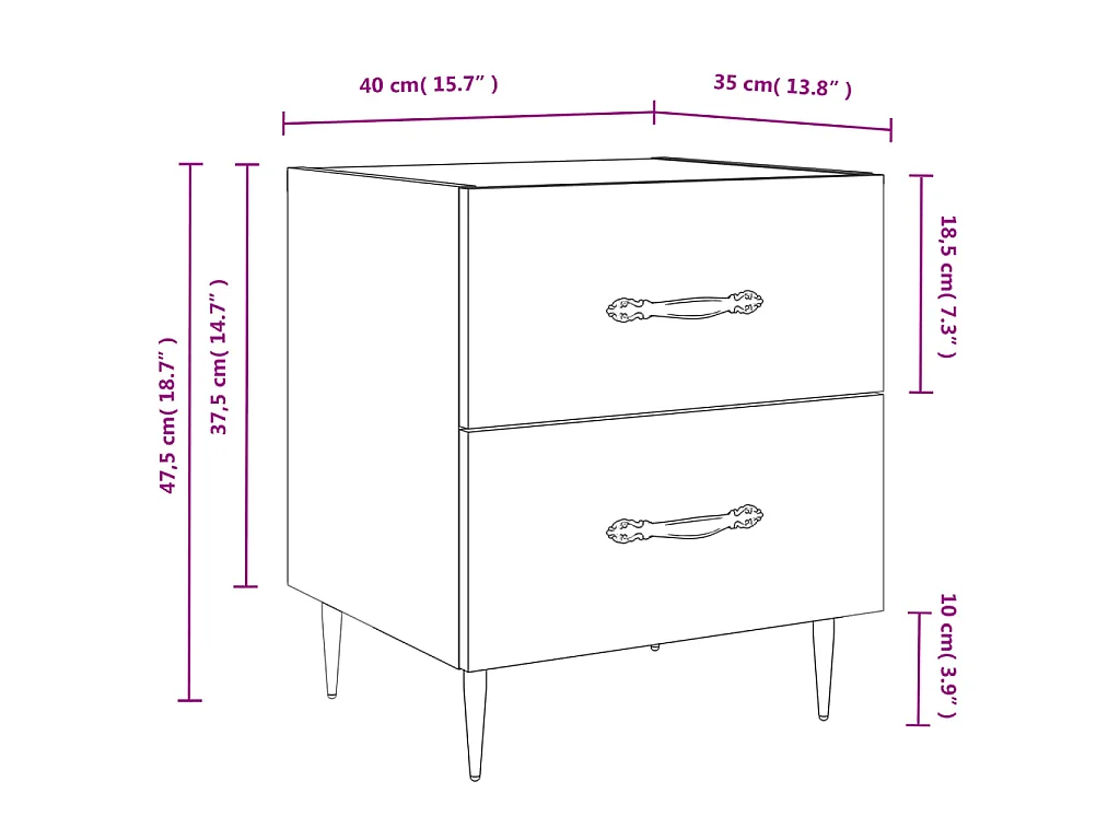 Table de chevet chêne fumé 40x35x47,5 cm bois d’ingénierie