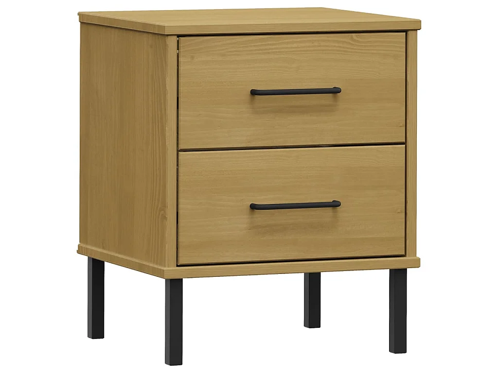 Comodino con Gambe in Metallo Marrone Legno Massello Pino OSLO