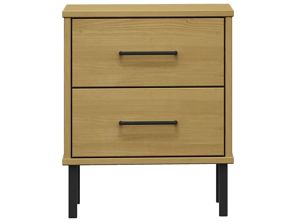 Comodino con Gambe in Metallo Marrone Legno Massello Pino OSLO