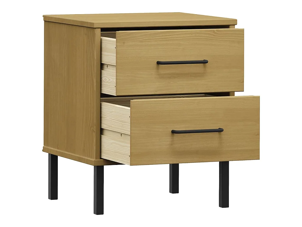 Comodino con Gambe in Metallo Marrone Legno Massello Pino OSLO