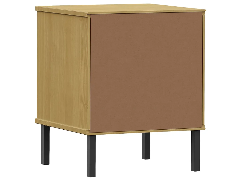 Comodino con Gambe in Metallo Marrone Legno Massello Pino OSLO