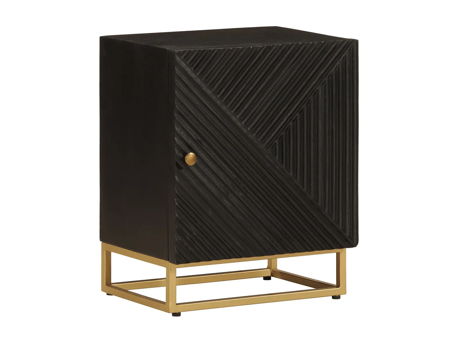 Comodino Nero 40x30x50 cm in Legno Massello di Mango e Ferro