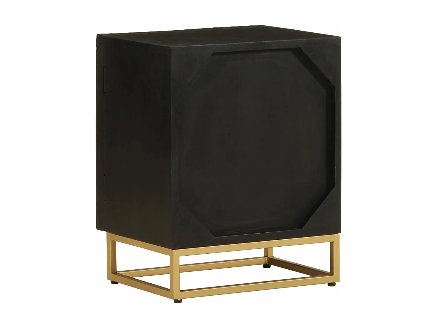 Comodino Nero 40x30x50 cm in Legno Massello di Mango e Ferro