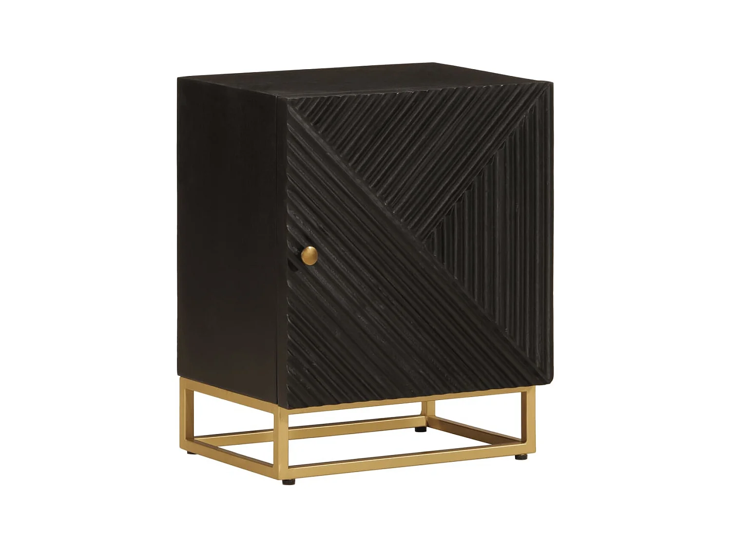 Table de chevet noir 40x30x50 cm bois massif manguier et fer